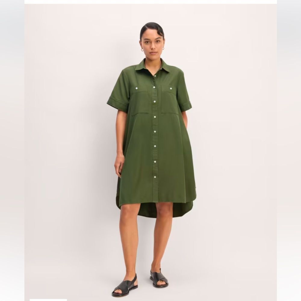 Everlane Dress Women’s The Daytripper Dress Green 100% Cotton Pockets Size Small